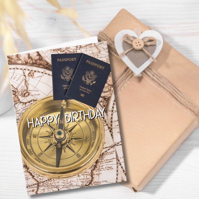 Travel, World Map, Passports, Compass, Birthday Card (Creator Uploaded)
