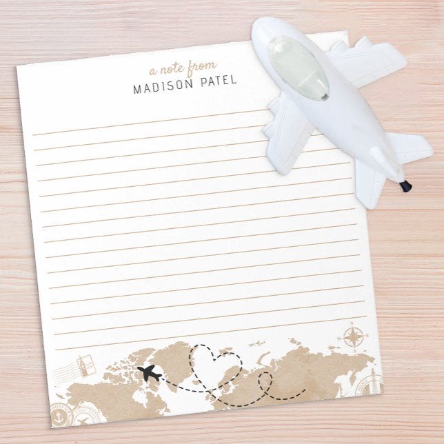 Travel World Map Personalized Notepad (Travel writing pad)
