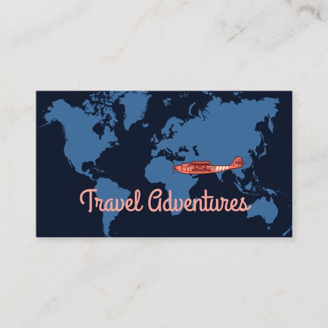 Travel Worldwide Map Vintage Plane Business Card (Front)