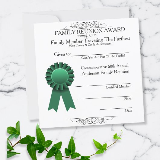 Traveled Farthest Family Reunion Awards Green