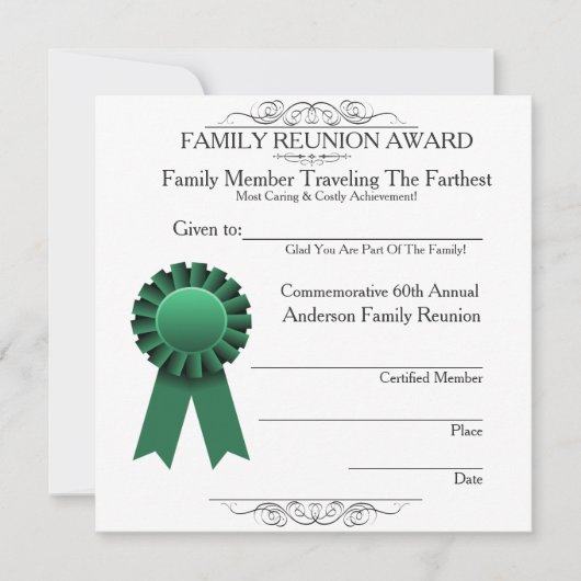 Traveled Farthest Family Reunion Awards Green (Front)