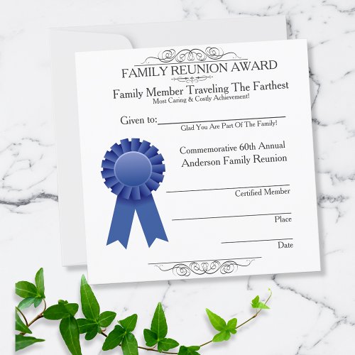 Traveled Farthest Family Reunion Awards Template