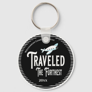 Traveled The Furthest Airplane Prize Award Keychain