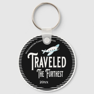 Traveled The Furthest Airplane Prize Award Keychain
