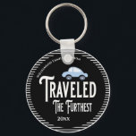 Traveled The Furthest Car Reunion Award Prize Keychain<br><div class="desc">Fun prize or award for your family reunion. Give this key chain to the relative that traveled the furthest by car. Fun design features a car and modern black and white design. Perfect for family reunion award ceremonies.</div>