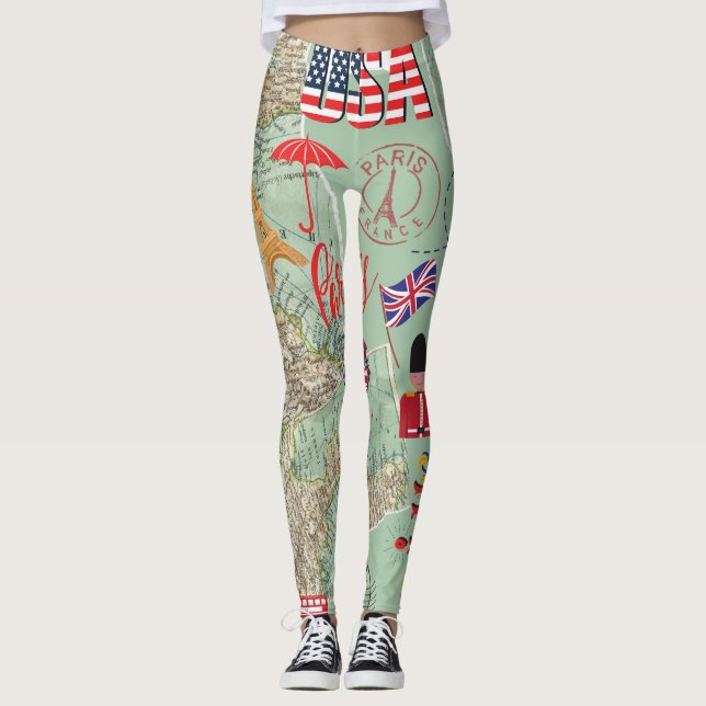 Traveler lover design World maps united states Leggings (Front)