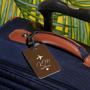 Traveler Name Monogram Airplane brown Luggage Tag