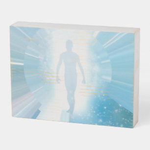 Traveler through space and time wooden box sign
