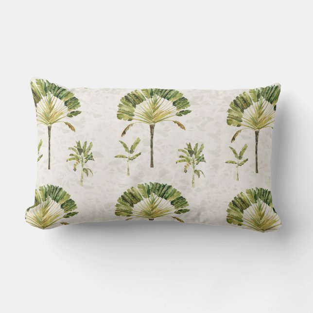 Traveler's Palm and Banana Tree on Terrazzo Lumbar Pillow (Front)