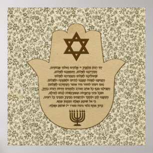 Traveler's Prayer on Hebrew Poster in Hamsa ,