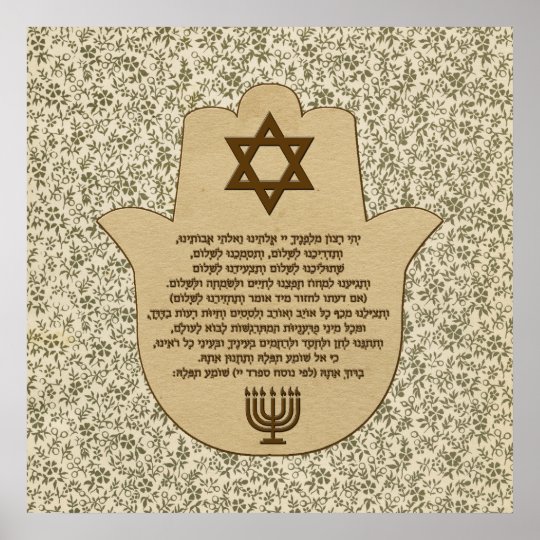 Traveler's Prayer on Hebrew Poster in Hamsa ,