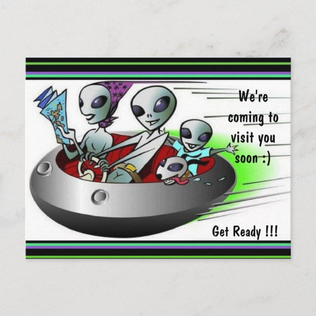 Traveling Aliens Coming to Visit Postcard (Front)