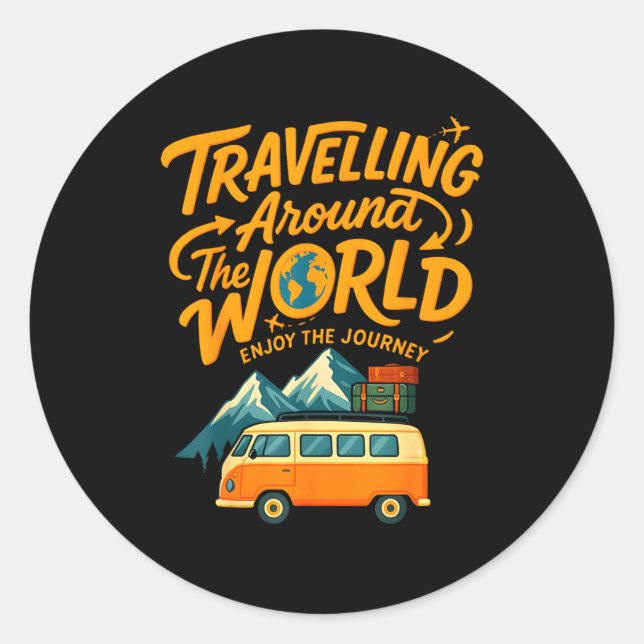 Traveling Around The World Van Life Adventure Desi Classic Round Sticker (Front)