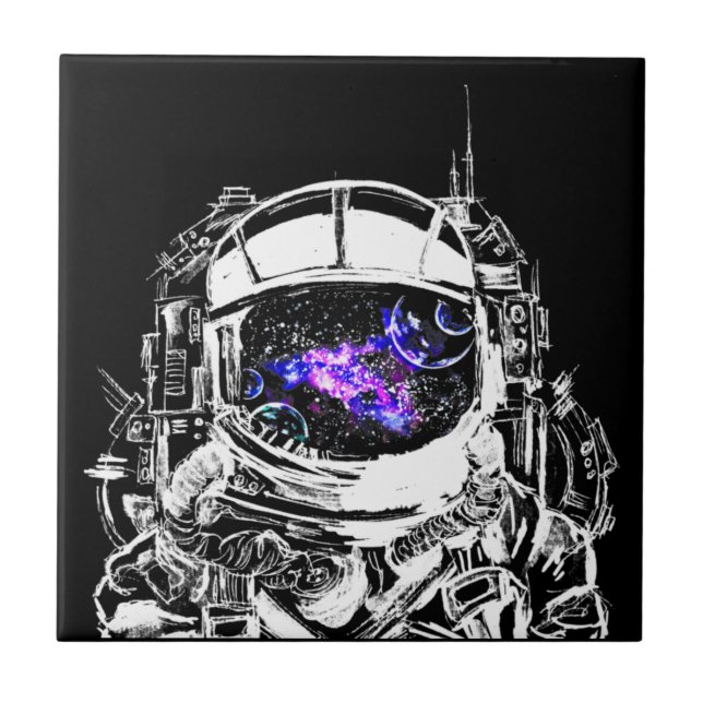 Traveling Astronaut Purple Galaxy Nebula Ceramic Tile (Front)