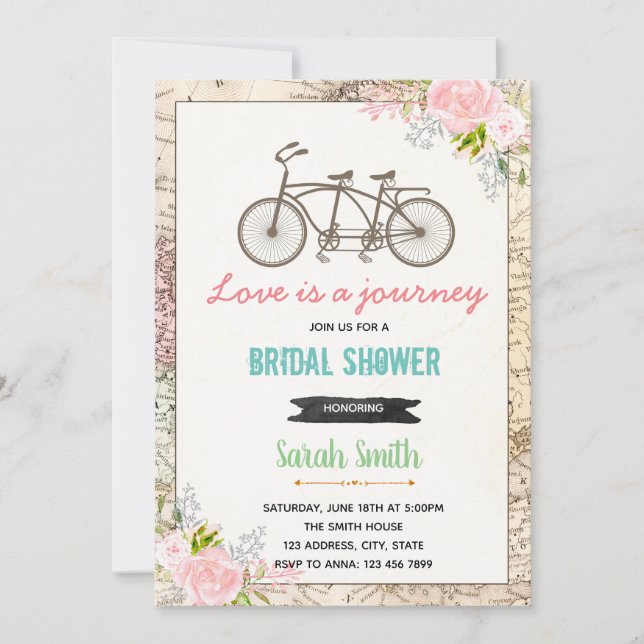 Traveling bike bridal shower invitation (Front)