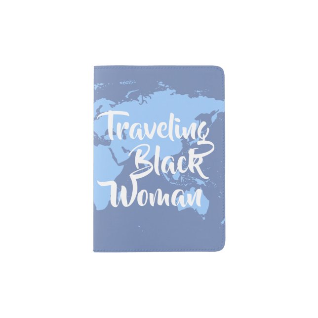 Traveling Black Women Passport Cover - Blue (Front)