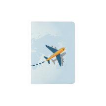 Traveling blue passport cover with world map