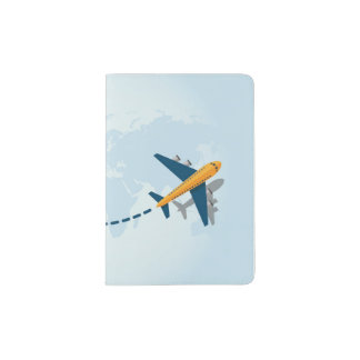 Traveling blue passport cover with world map