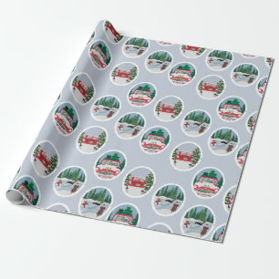 Traveling Coonhounds on Blue Wrapping Paper