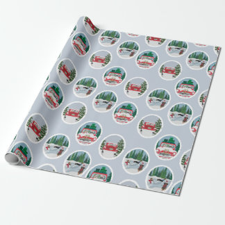 Traveling Coonhounds on Blue Wrapping Paper