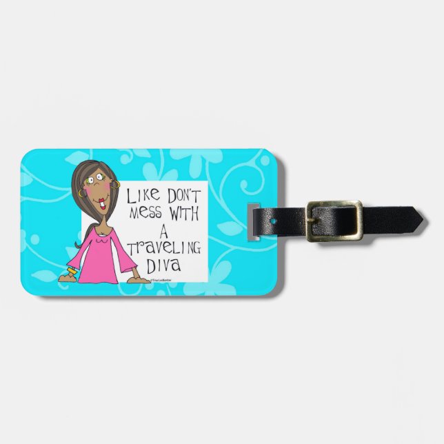 traveling diva luggage tag blue (Front Horizontal)