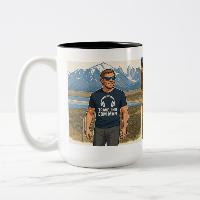 Traveling EDM man Two-Tone Coffee Mug (Left)