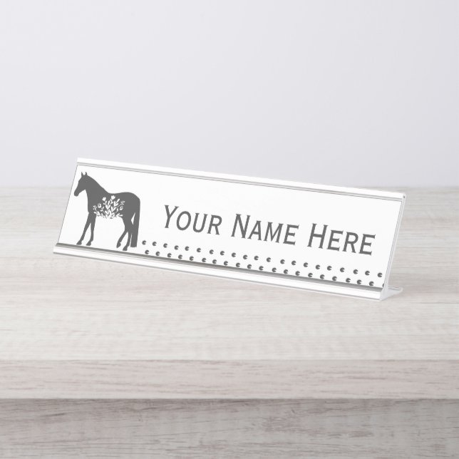 Traveling Floral Horse Customizable Name Plate (Front)