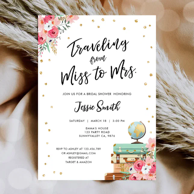 Traveling From Miss to Mrs Adventure Bridal Shower Invitation Zazzle