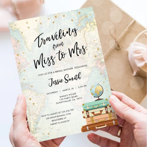 Traveling From Miss to Mrs Adventure Bridal Shower Invitation