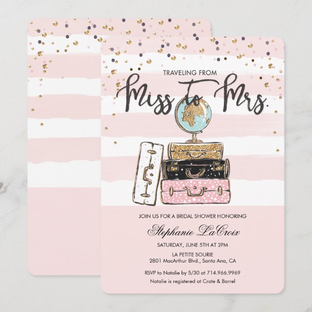 Traveling from Miss to Mrs Bridal Invitation (Front/Back)