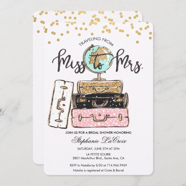 Traveling from Miss to Mrs Bridal Invitation (Front/Back)
