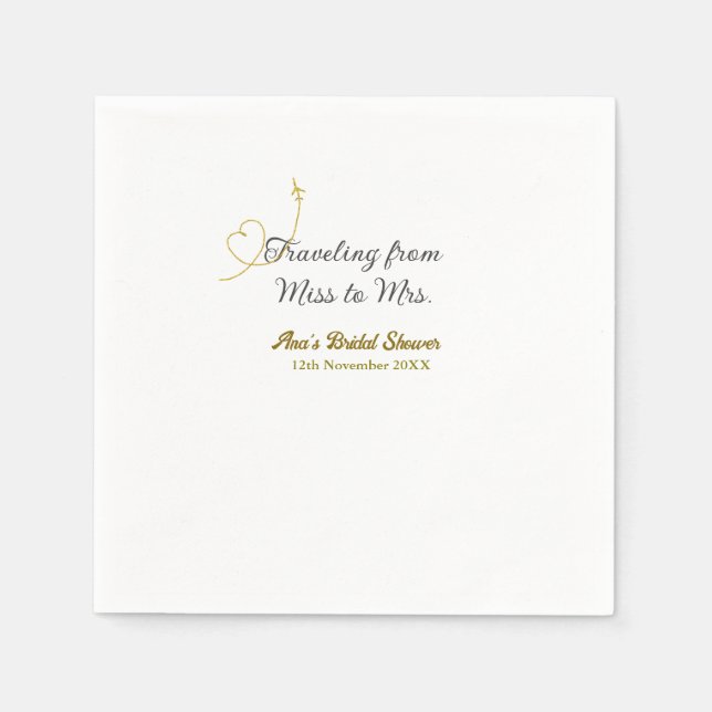 Traveling from Miss to Mrs bridal shower add name Napkins (Front)