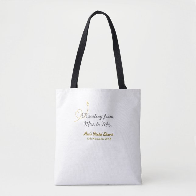 Traveling from Miss to Mrs bridal shower add name Tote Bag (Front)