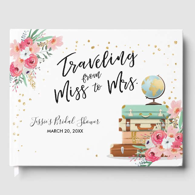 Traveling from Miss to Mrs Bridal shower Adventure Guest Book (Front)