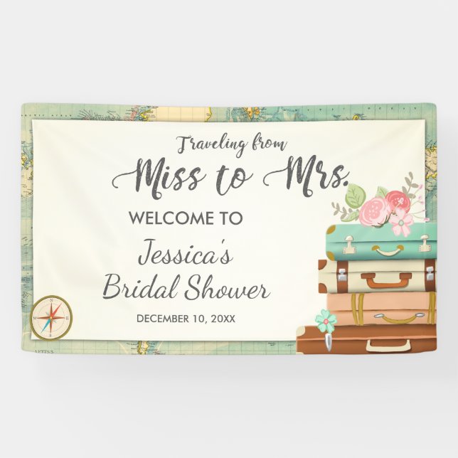 Traveling from Miss to Mrs Bridal shower banner (Horizontal)