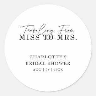 Traveling From Miss to Mrs. Bridal Shower Classic Round Sticker