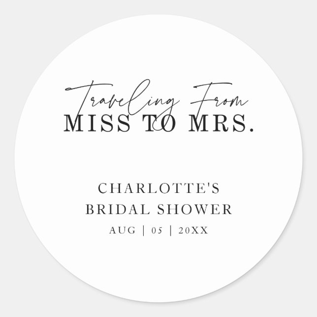Traveling From Miss to Mrs. Bridal Shower Classic Round Sticker (Front)