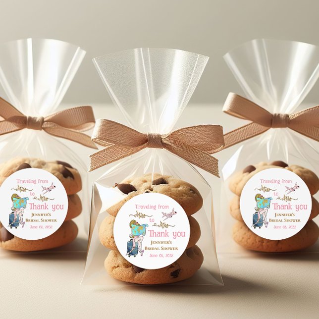 Traveling From Miss to Mrs Bridal Shower Favor Classic Round Sticker (Creator Uploaded)