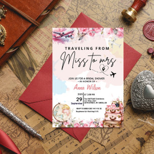 Traveling From Miss to Mrs Bridal Shower Floral  Invitation