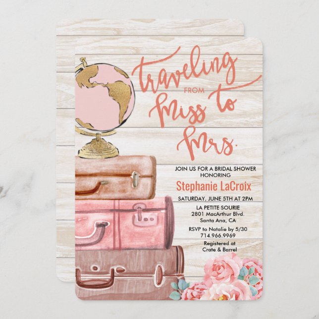 Traveling from Miss to Mrs Bridal Shower Invitation (Front/Back)