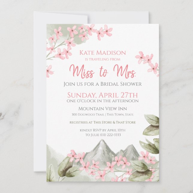 Traveling from Miss to Mrs. Bridal Shower Invitation (Front)