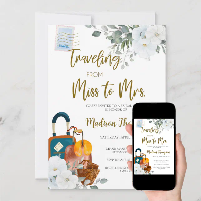 Traveling from Miss to Mrs. Bridal Shower Invitation Zazzle