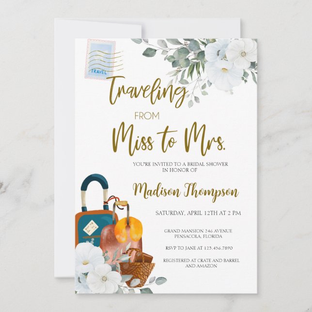 Traveling from Miss to Mrs. Bridal Shower Invitation (Front)