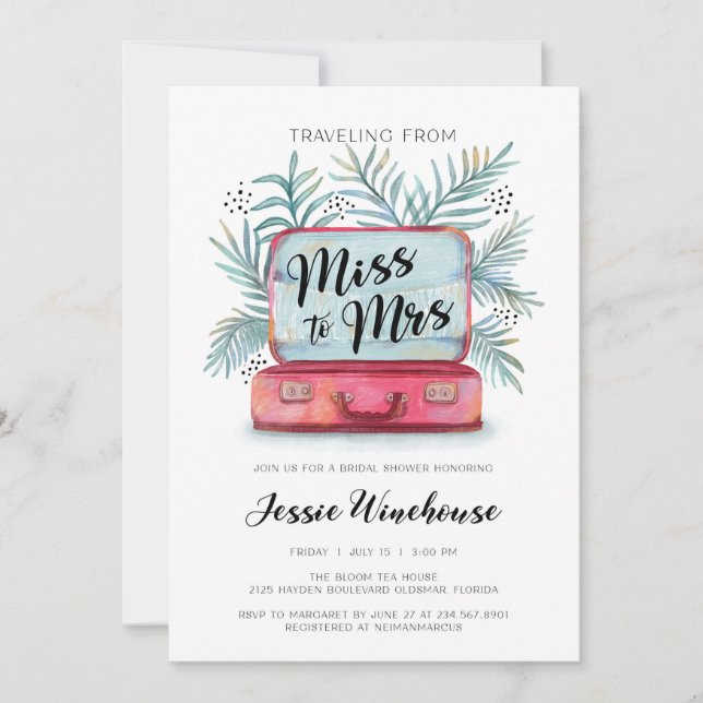 Traveling from miss to mrs Bridal Shower Invitation (Front)