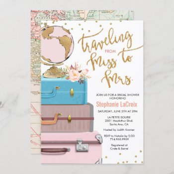 Traveling From Miss To Mrs Bridal Shower Invitation by PaperandPomp at Zazzle