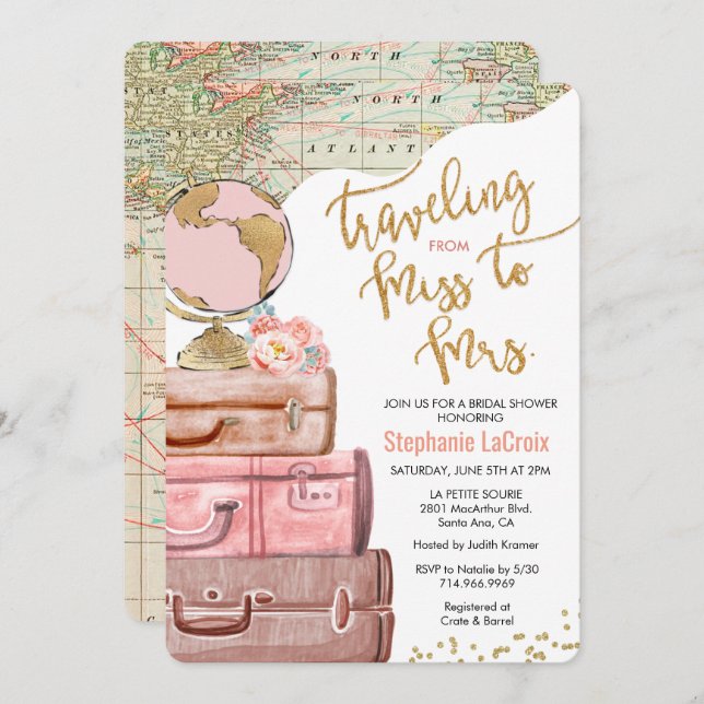 Traveling from Miss to Mrs Bridal Shower Invitation (Front/Back)