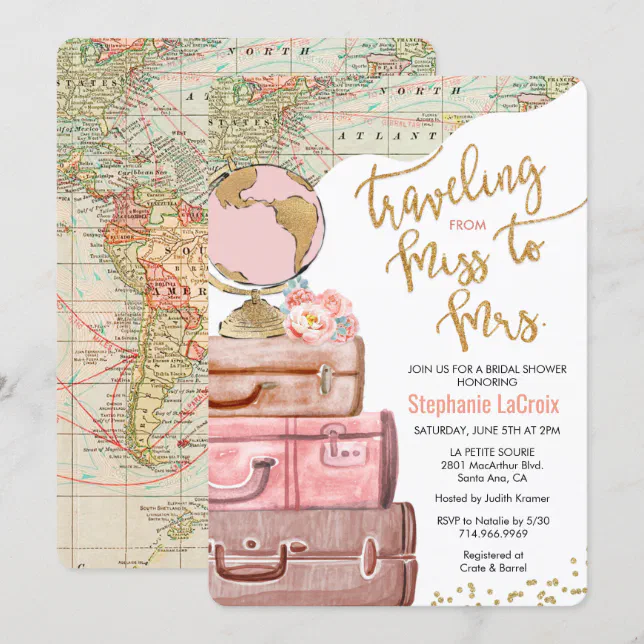 Traveling From Miss To Mrs Bridal Shower Invitations