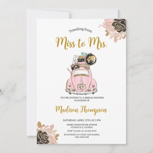 Traveling from Miss to Mrs Bridal Shower Invitation