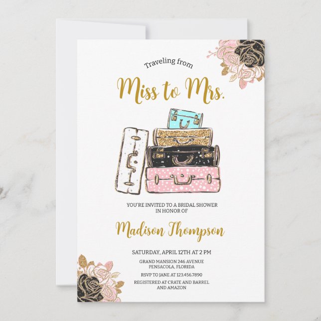 Traveling from Miss to Mrs. Bridal Shower Invitation (Front)