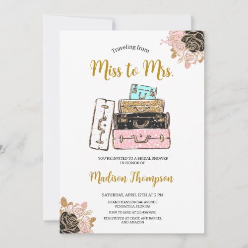 Traveling from Miss to Mrs Bridal Shower Invitation